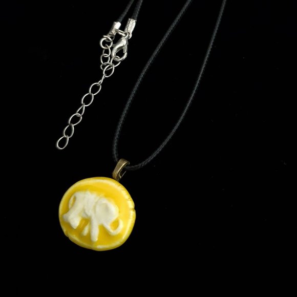 Handmade Ceramic Sunny Yellow Elephant Pendant Necklace - Picture 4 of 14